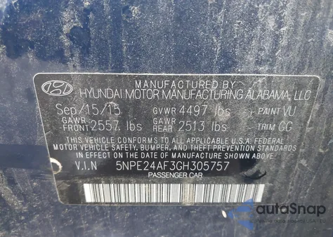 2016 Hyundai Sonata Se из США, поврежденный, VIN 5NPE24AF3GH305757